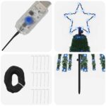 vidaXL LED vianočný stromček 180 cm 255 LED Modrá Oceľ Čierna – Obrázok 4