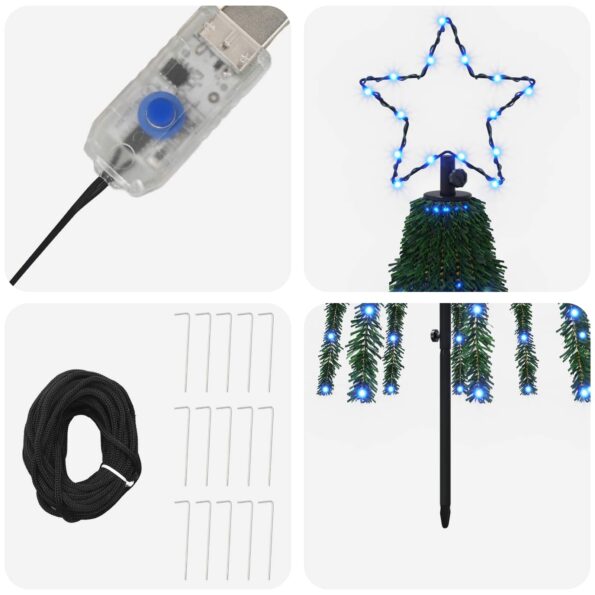 vidaXL LED vianočný stromček 180 cm 255 LED Modrá Oceľ Čierna – Obrázok 4