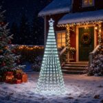 vidaXL LED vianočný stromček 250 cm 475 LED Studená biela Oceľ Čierna