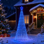 vidaXL LED vianočný stromček 250 cm 475 LED Modrá Oceľ Čierna