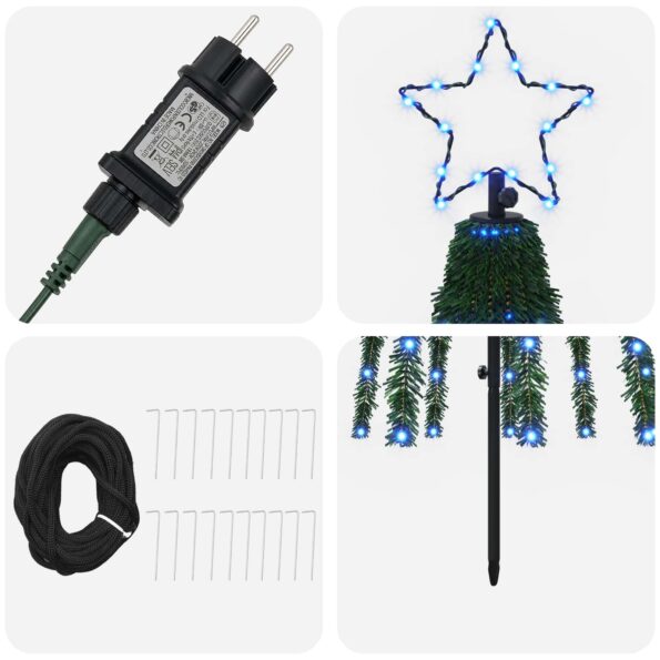 vidaXL LED vianočný stromček 250 cm 475 LED Modrá Oceľ Čierna – Obrázok 4
