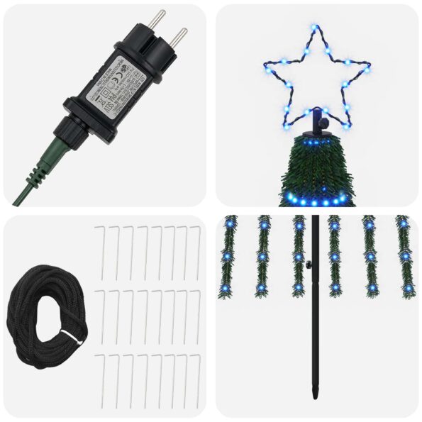 vidaXL LED vianočný stromček 300 cm 668 LED Modrá Oceľ Čierna – Obrázok 4