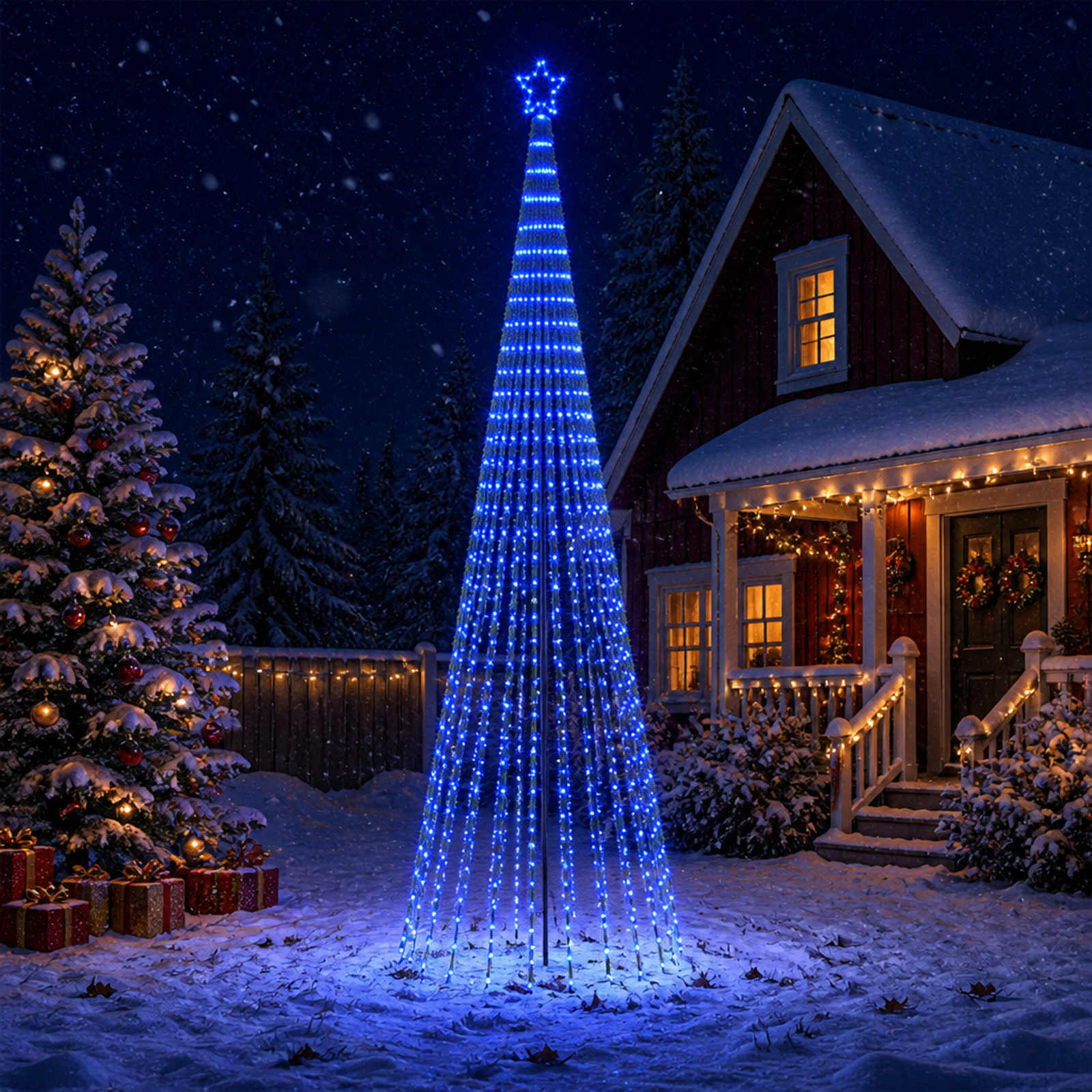42050838_1.jpg vidaXL LED vianočný stromček 400 cm 1028 LED Modrá Oceľ Čierna – Obrázok 1