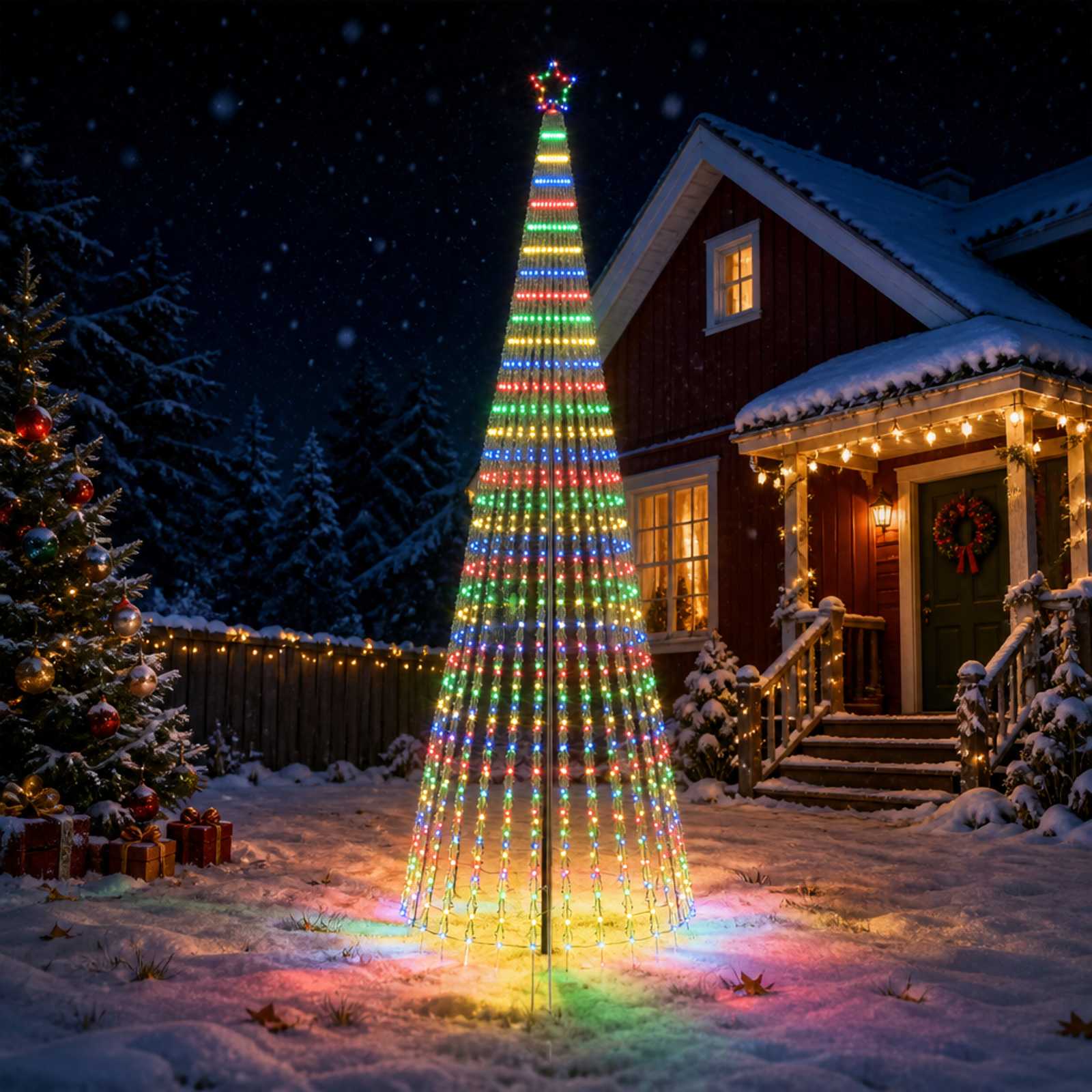 42050839_1.jpg vidaXL LED vianočný stromček 400 cm 1028 LED Viac farieb Oceľ Čierna – Obrázok 1