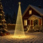 vidaXL LED vianočný stromček 500 cm 1524 LED Teplá biela Oceľ Čierna