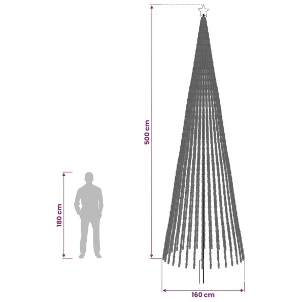 vidaXL LED vianočný stromček 500 cm 1524 LED Teplá biela Oceľ Čierna – Obrázok 5