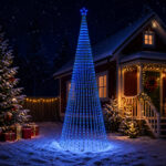 vidaXL LED vianočný stromček 500 cm 1524 LED Modrá Oceľ Čierna