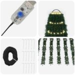 vidaXL LED vianočný stromček 150 cm 240 LED Teplá biela Oceľ Zelená – Obrázok 4