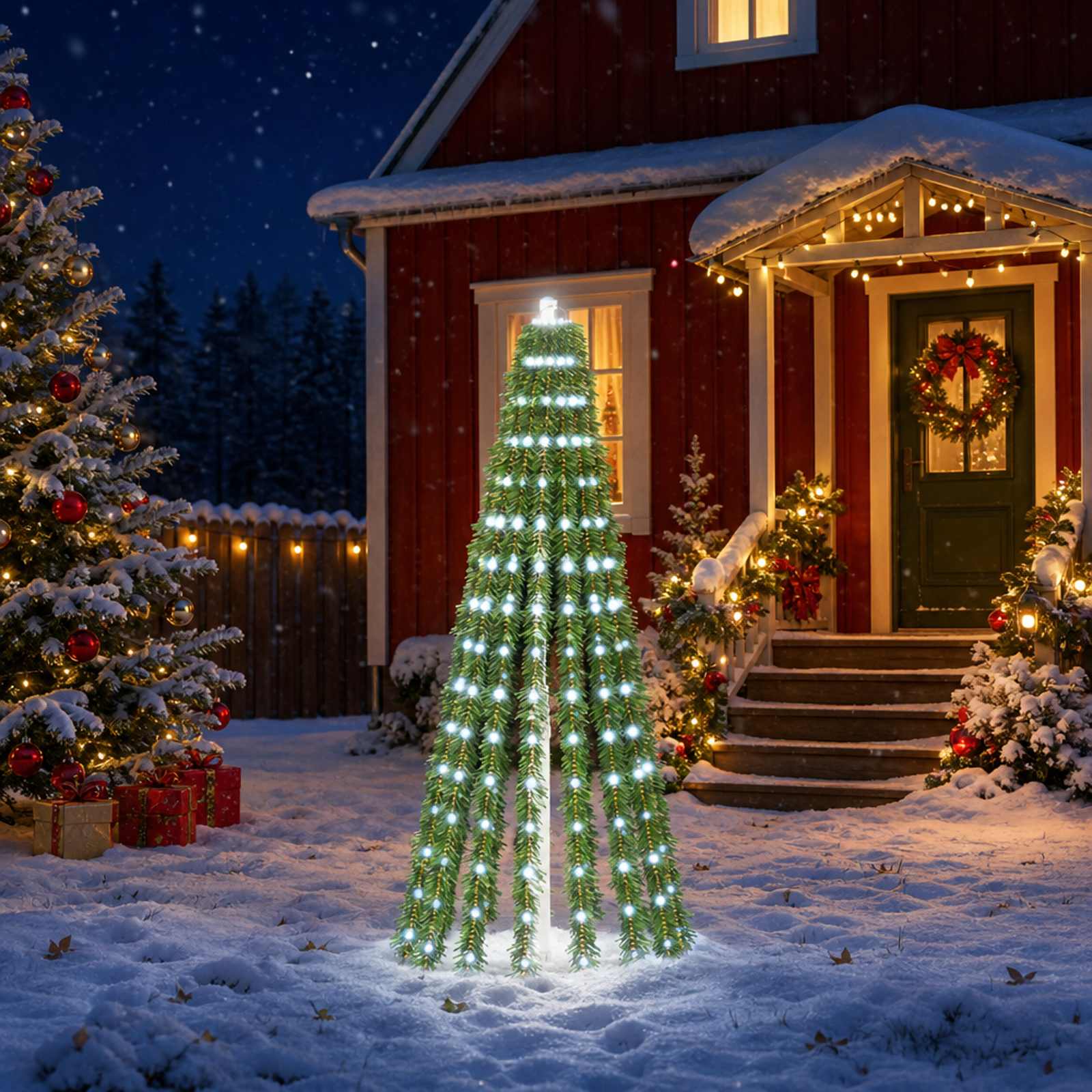 42050845_1.jpg vidaXL LED vianočný stromček 150 cm 240 LED Studená biela Oceľ Zelená – Obrázok 1