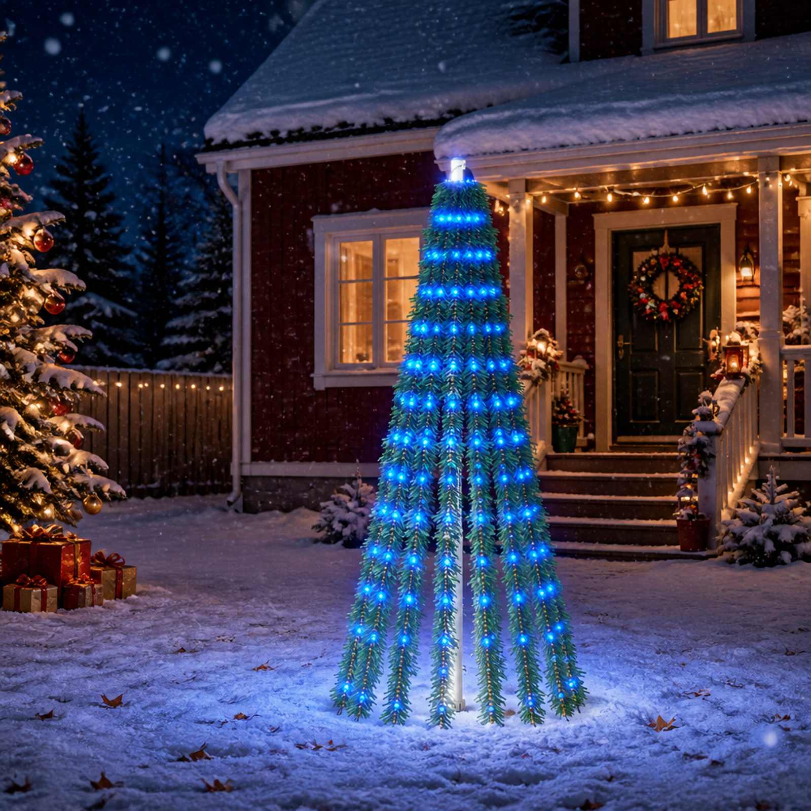 42050846_1.jpg vidaXL LED vianočný stromček 150 cm 240 LED Modrá Oceľ Zelená – Obrázok 1