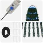 vidaXL LED vianočný stromček 150 cm 240 LED Modrá Oceľ Zelená – Obrázok 4