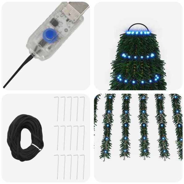 vidaXL LED vianočný stromček 150 cm 240 LED Modrá Oceľ Zelená – Obrázok 4