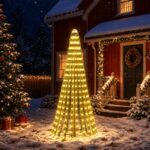 vidaXL LED vianočný stromček 220 cm 460 LED Teplá biela Oceľ Zelená