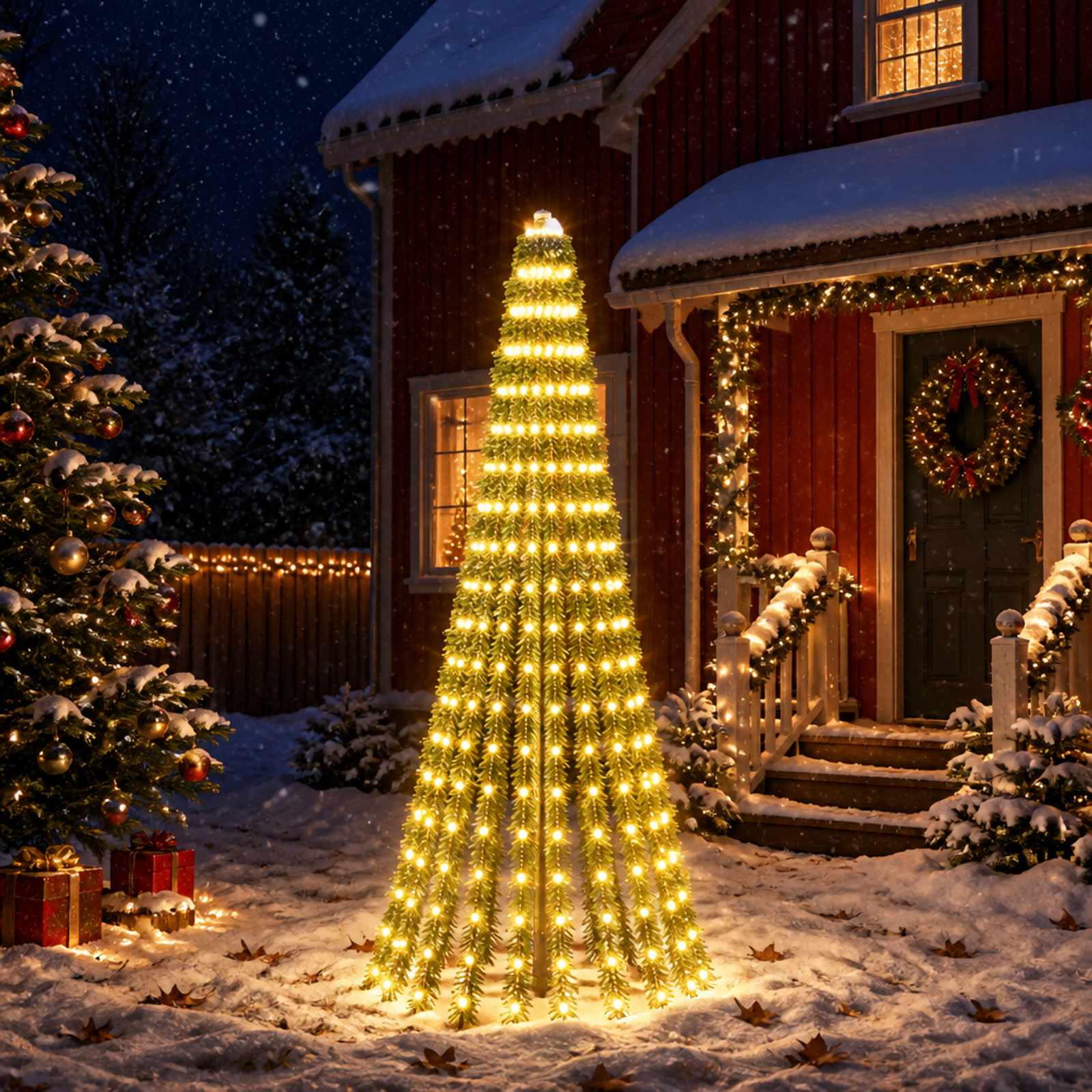 42050848_1.jpg vidaXL LED vianočný stromček 220 cm 460 LED Teplá biela Oceľ Zelená – Obrázok 1