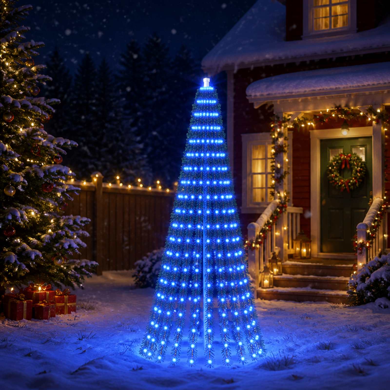 42050850_1.jpg vidaXL LED vianočný stromček 220 cm 460 LED Modrá Oceľ Zelená – Obrázok 1