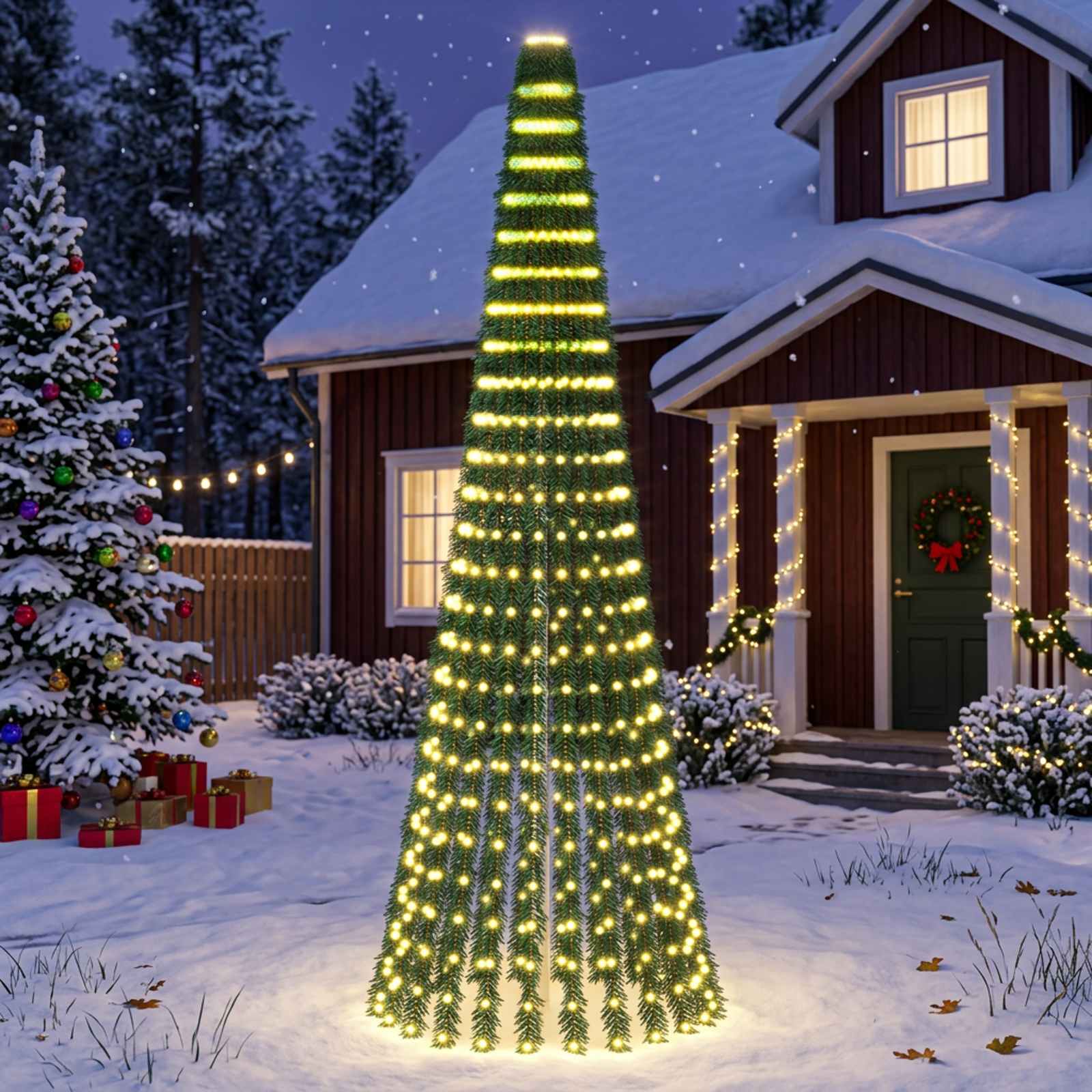 42050852_1.jpg vidaXL LED vianočný stromček 270 cm 648 LED Teplá biela Oceľ Zelená – Obrázok 1