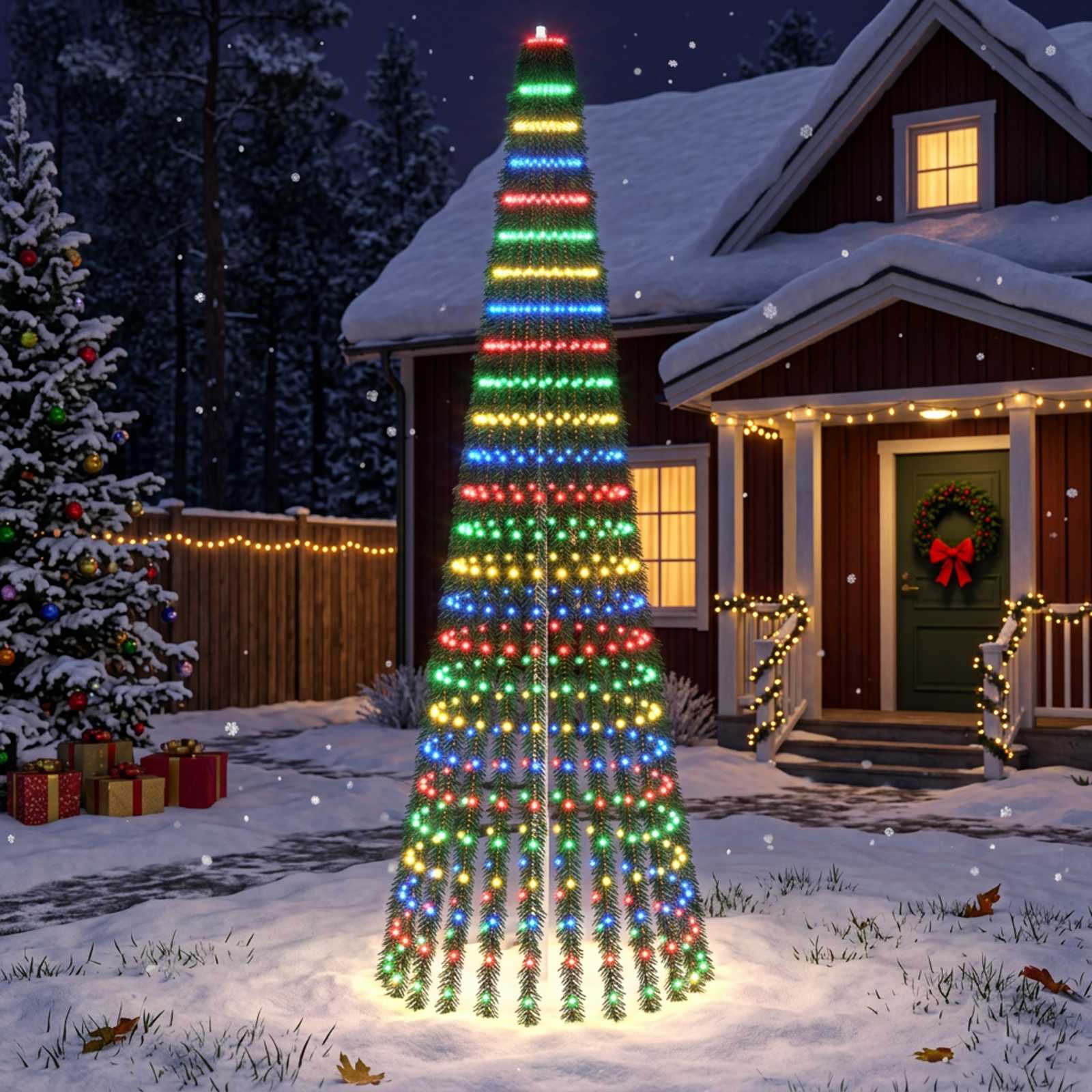 42050855_1.jpg vidaXL LED vianočný stromček 270 cm 648 LED Viac farieb Oceľ Zelená – Obrázok 1
