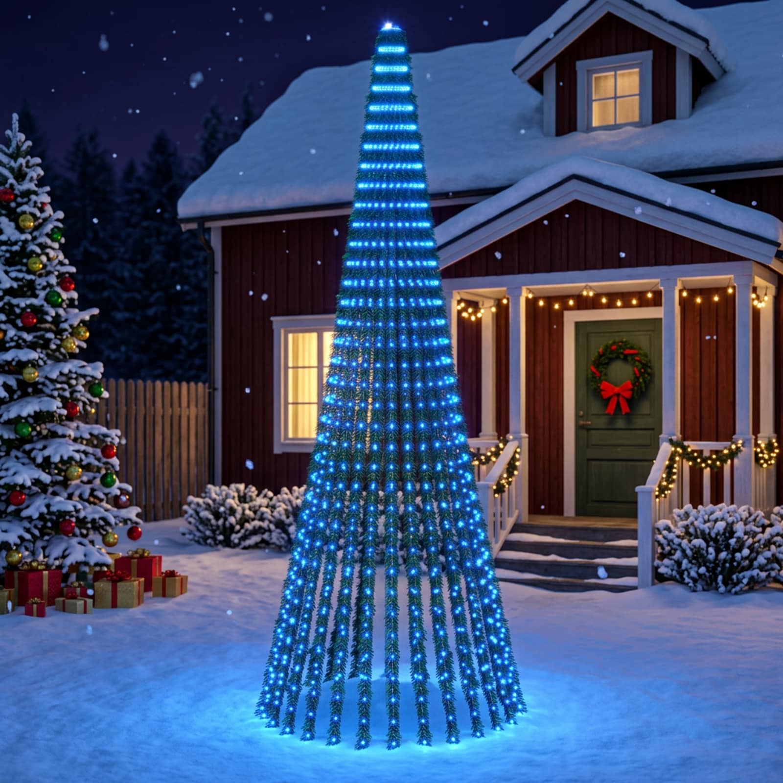 42050858_1.jpg vidaXL LED vianočný stromček 370 cm 1008 LED Modrá Oceľ Zelená – Obrázok 1