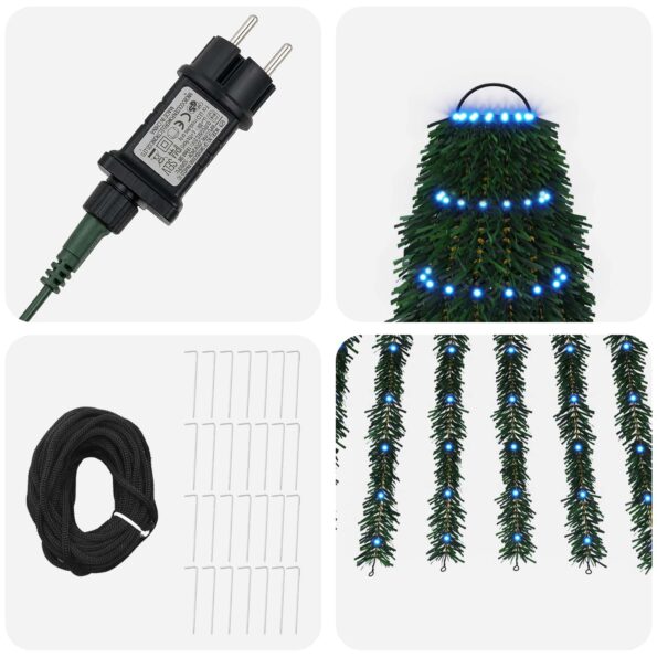 vidaXL LED vianočný stromček 370 cm 1008 LED Modrá Oceľ Zelená – Obrázok 4