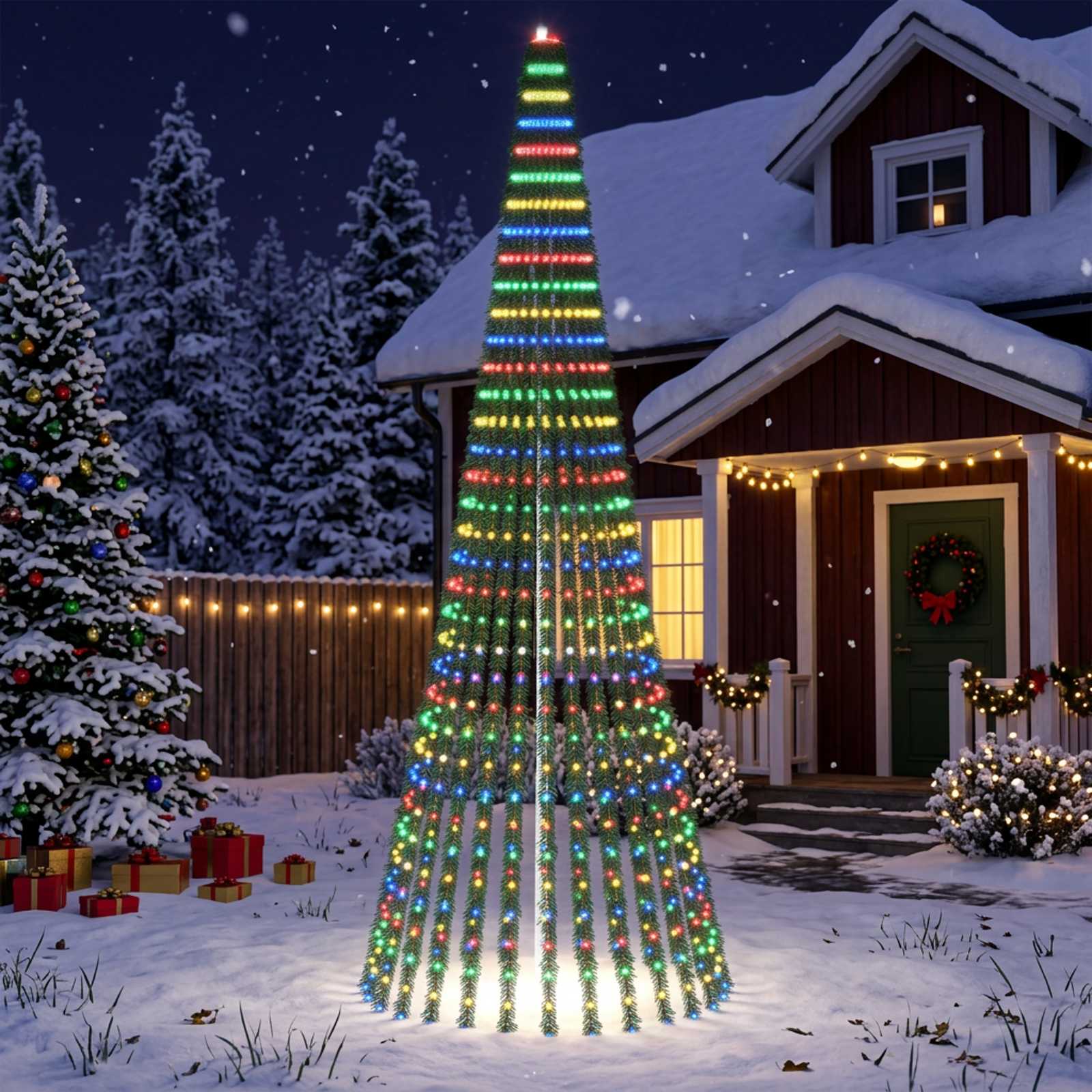 42050859_1.jpg vidaXL LED vianočný stromček 370 cm 1008 LED Viac farieb Oceľ Zelená – Obrázok 1