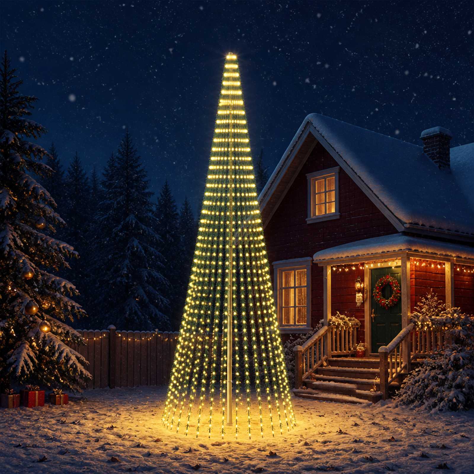 42050860_1.jpg vidaXL LED vianočný stromček 470 cm 1504 LED Teplá biela Oceľ Zelená – Obrázok 1