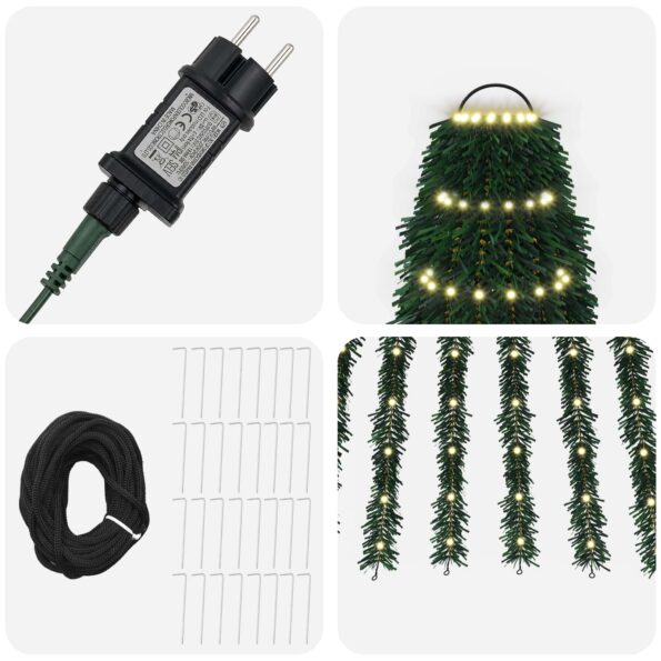 vidaXL LED vianočný stromček 470 cm 1504 LED Teplá biela Oceľ Zelená – Obrázok 4
