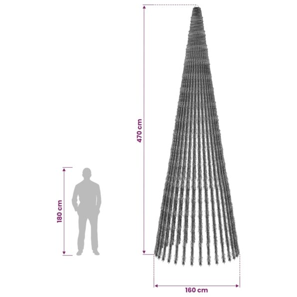 vidaXL LED vianočný stromček 470 cm 1504 LED Studená biela Oceľ Zelená – Obrázok 5