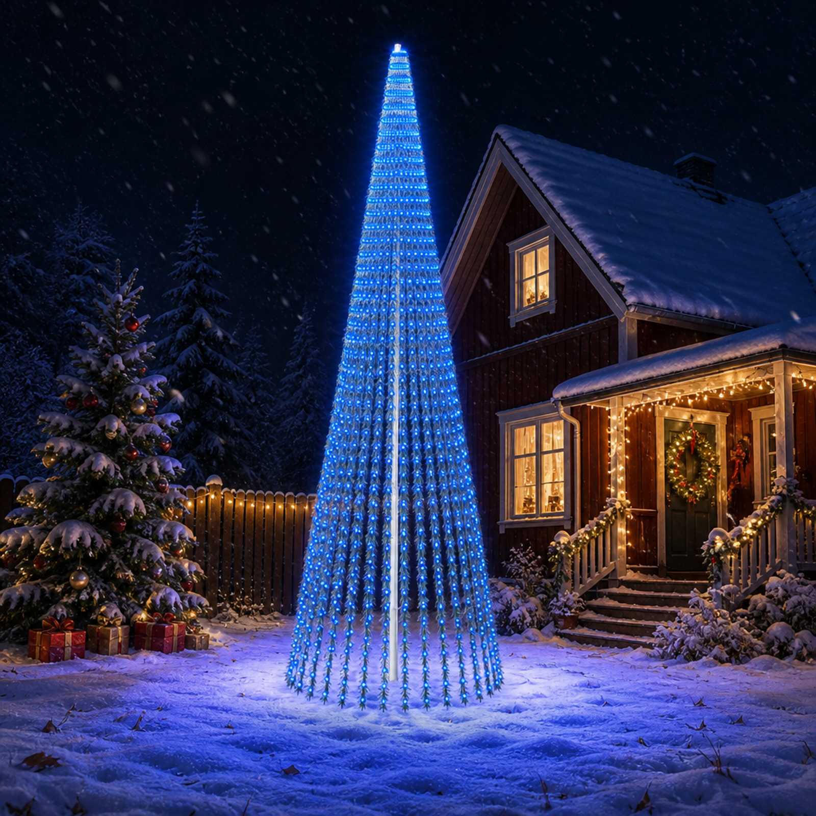 42050862_1.jpg vidaXL LED vianočný stromček 470 cm 1504 LED Modrá Oceľ Zelená – Obrázok 1