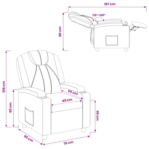 vidaXL Polohovacie kreslo Biela 75 x 95 x 106 cm Látka – Obrázok 11
