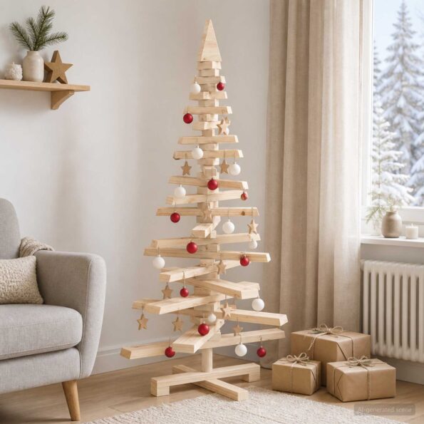 vidaXL Drevený vianočný stromček KOTKA 120 cm Borovicový masív – Obrázok 3
