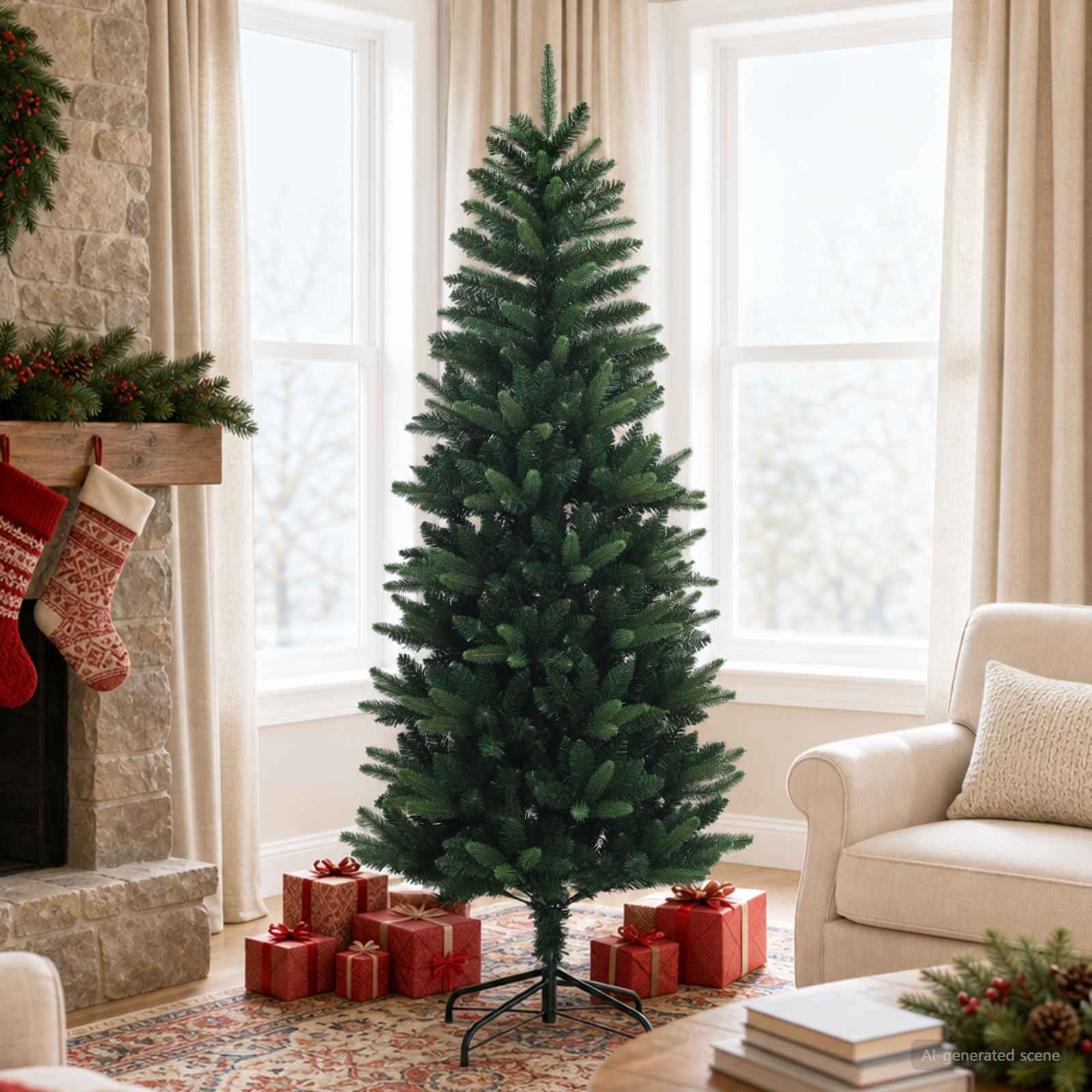 42052634_1.jpg vidaXL Artificial Hinged Christmas Tree 180 cm PE a PVC Zelená – Obrázok 1