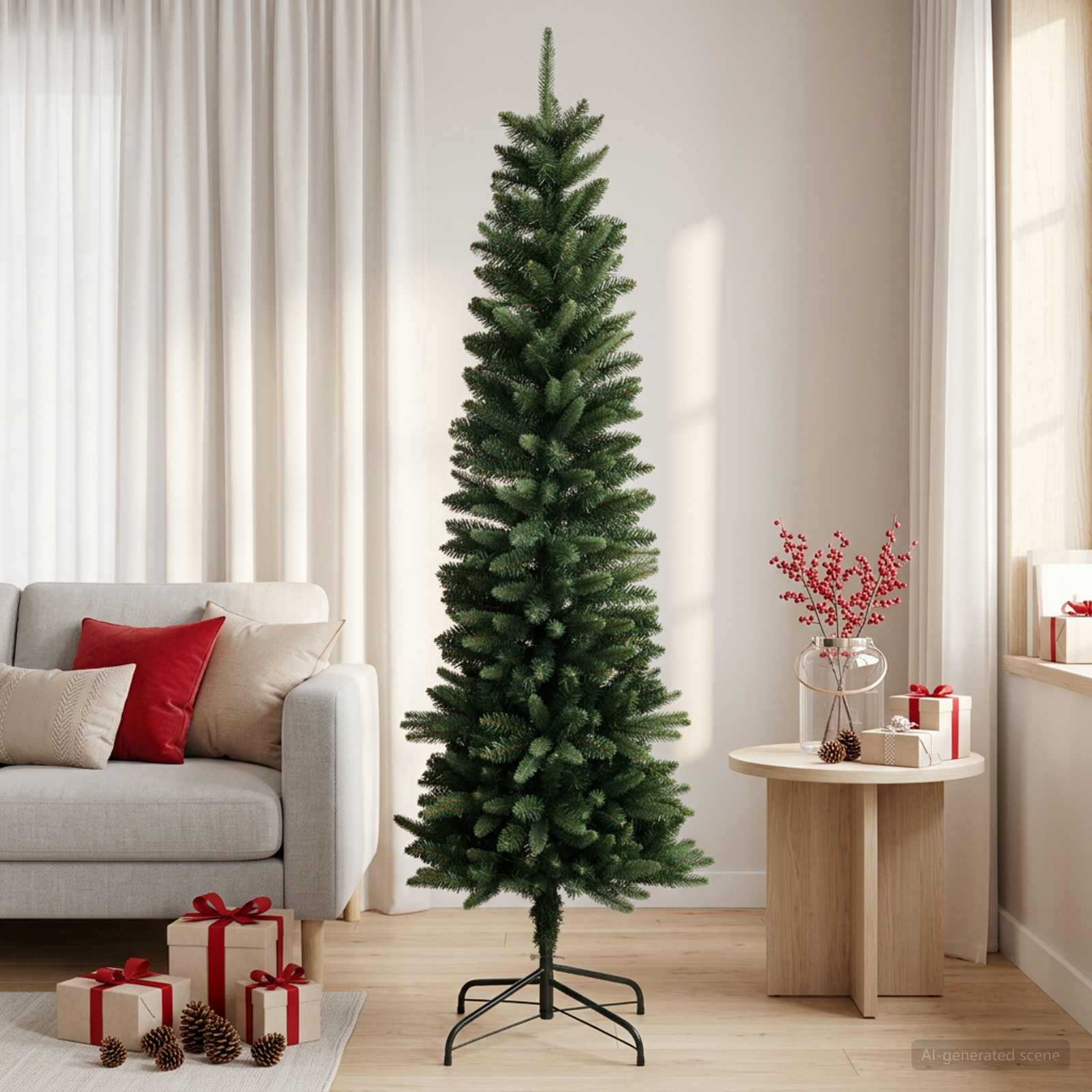 42052638_1.jpg vidaXL Artificial Slim Christmas Tree 150 cm PE a PVC Zelená – Obrázok 1