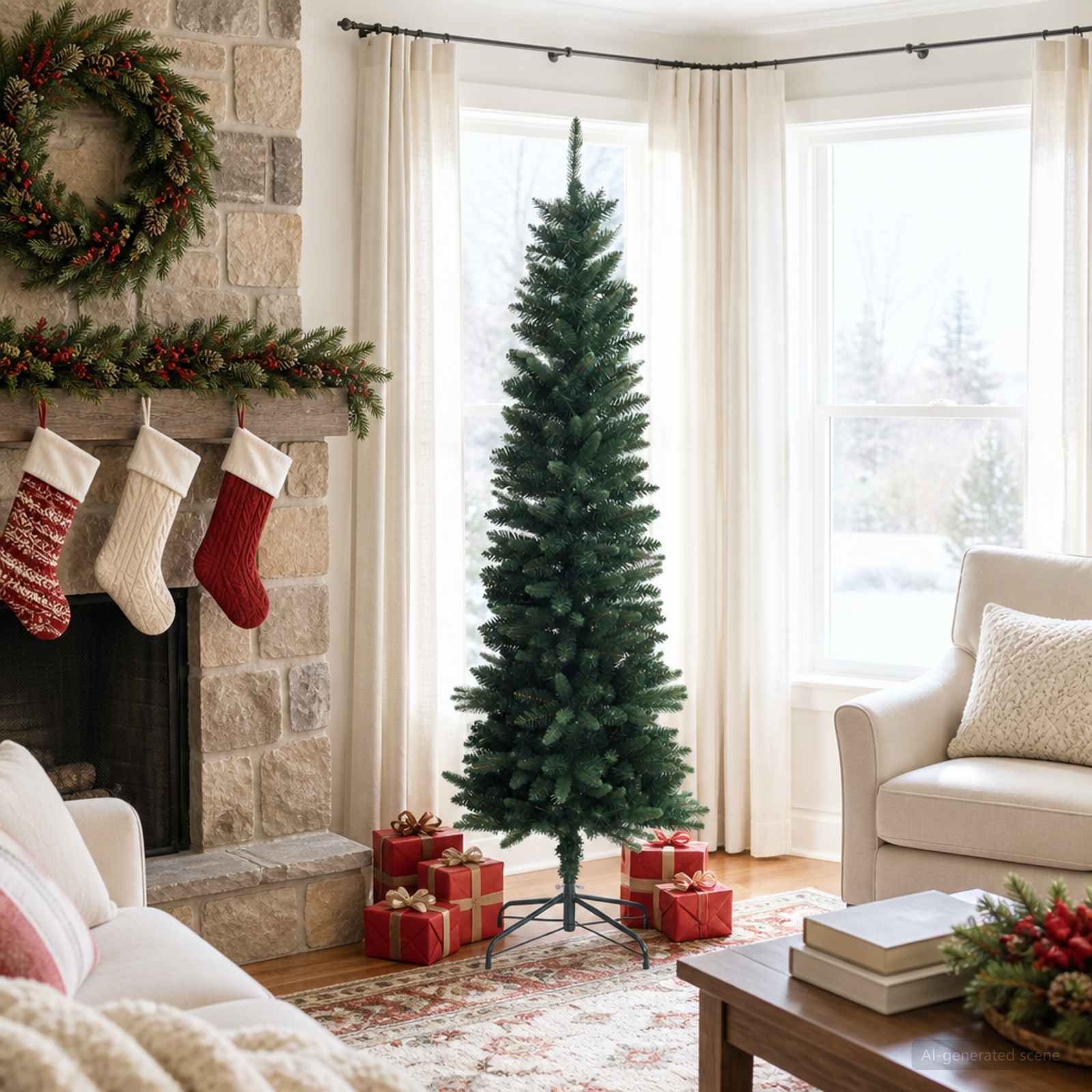 42052639_1.jpg vidaXL Artificial Slim Christmas Tree 180 cm PE a PVC Zelená – Obrázok 1