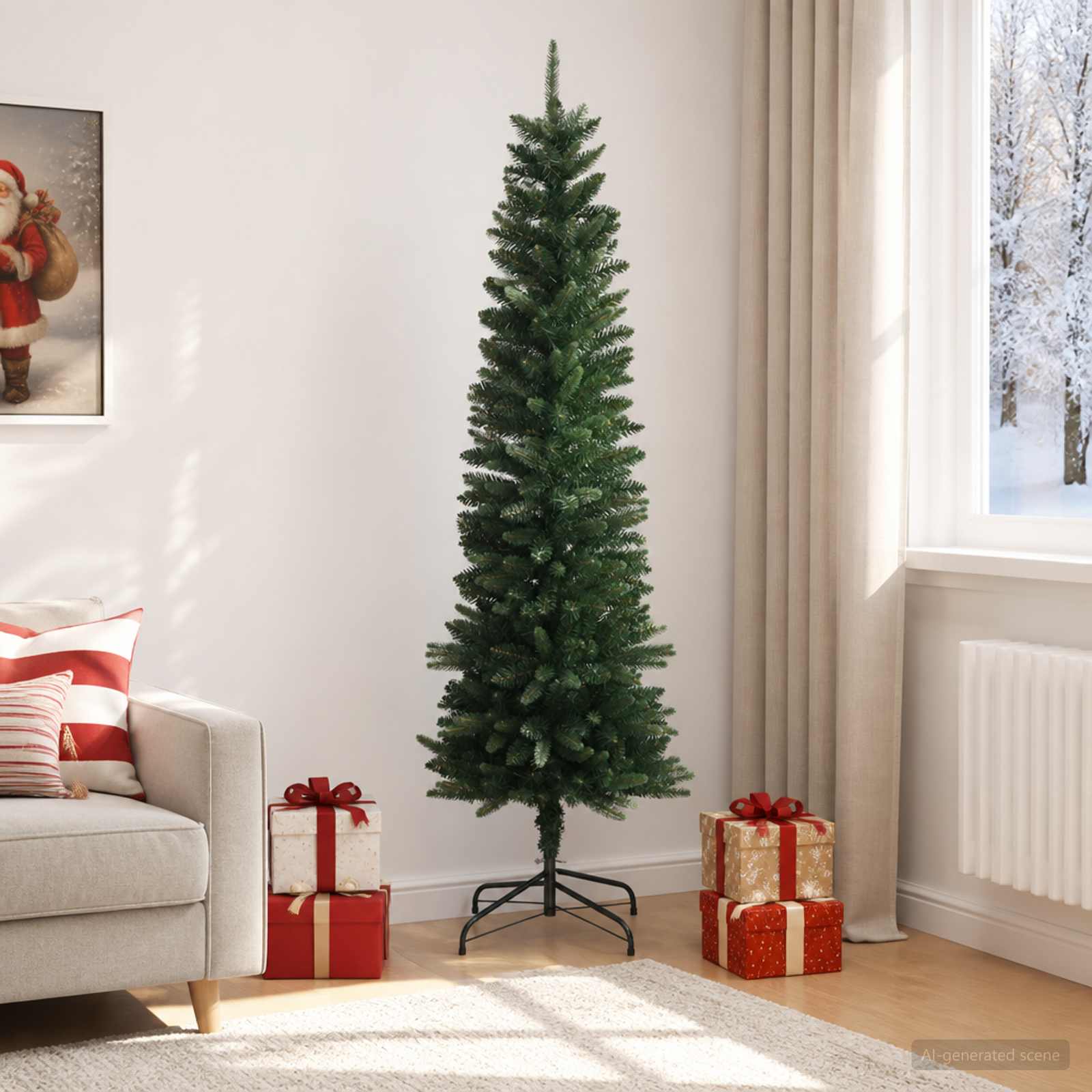 42052640_1.jpg vidaXL Artificial Slim Christmas Tree 210 cm PE a PVC Zelená – Obrázok 1