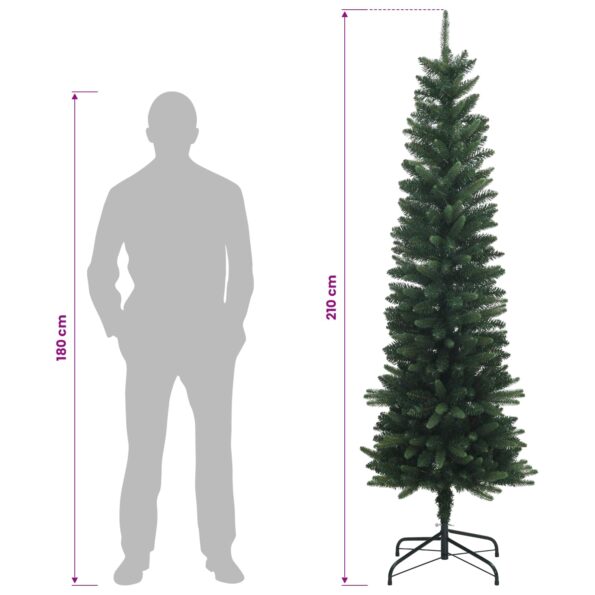 vidaXL Artificial Slim Christmas Tree 210 cm PE a PVC Zelená – Obrázok 6