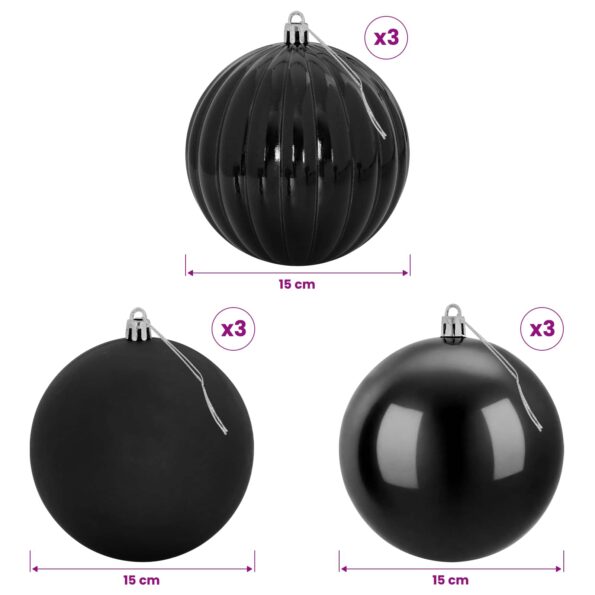 vidaXL Vianočná guľa set XL 9 ks Čierna Ø 15 cm Plast – Obrázok 5