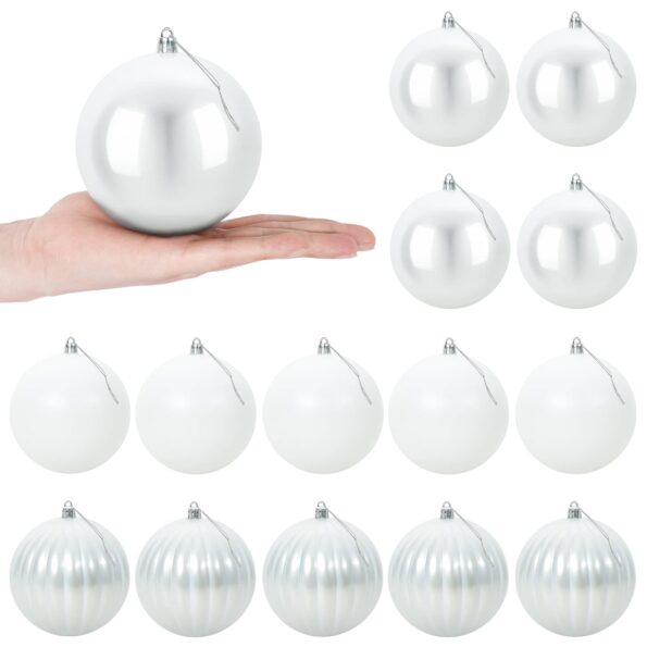 vidaXL Vianočná guľa set XL 15 ks Biela Priem. 10 cm Plast – Obrázok 2