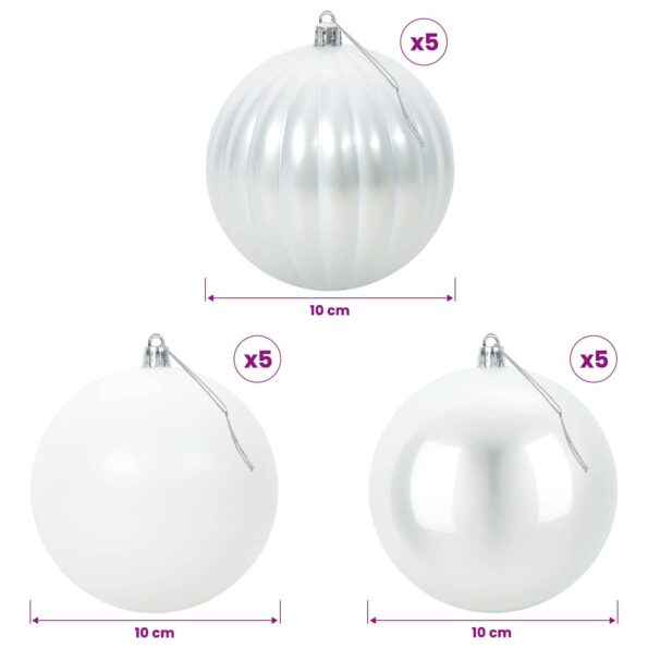 vidaXL Vianočná guľa set XL 15 ks Biela Priem. 10 cm Plast – Obrázok 5