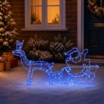 vidaXL Vianočná dekorácia sob so saňami LOVIISA 320 LED Modrá – Obrázok 3