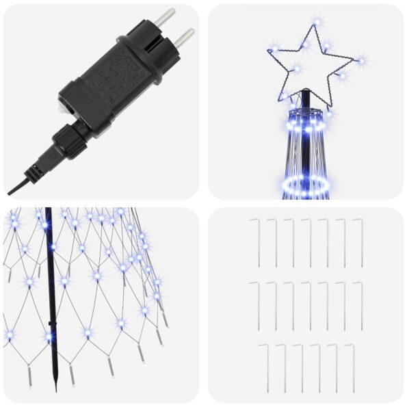 vidaXL LED vianočný stromček 180 cm 230 LED Modrá Železo Čierna – Obrázok 4