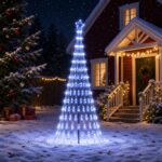 vidaXL LED vianočný stromček 250 cm 290 LED Modrá Železo Čierna