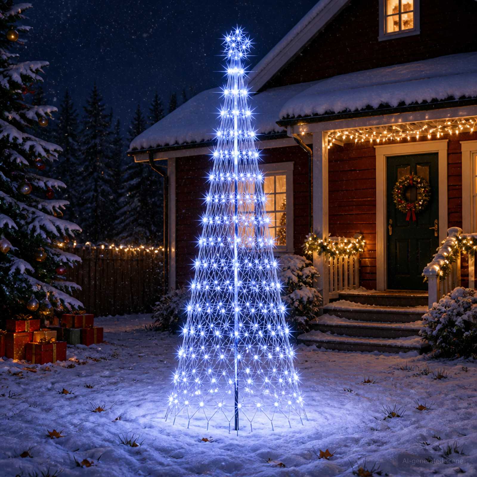42053603_1.jpg vidaXL LED vianočný stromček 300 cm 350 LED Modrá Železo Čierna – Obrázok 1