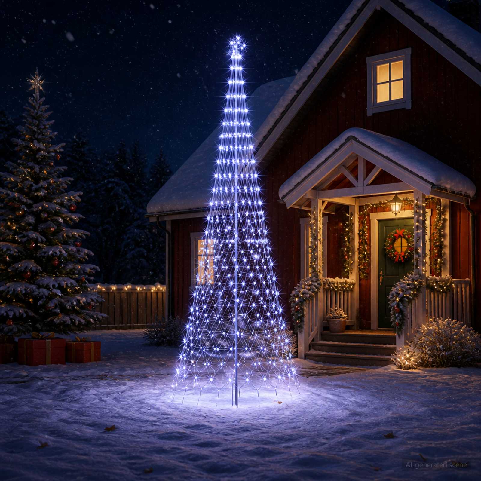 42053607_1.jpg vidaXL LED vianočný stromček 400 cm 450 LED Modrá Železo Čierna – Obrázok 1