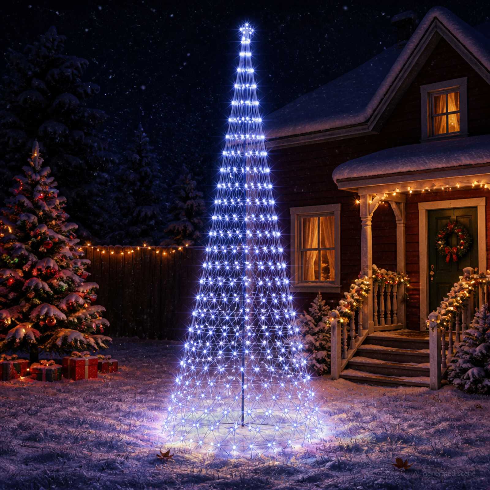 42053611_1.jpg vidaXL LED vianočný stromček 500 cm 550 LED Modrá Železo Čierna – Obrázok 1