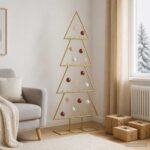 vidaXL Kovový vianočný stromček so stojanom KUOPIO 125 cm Oceľ Zlatá