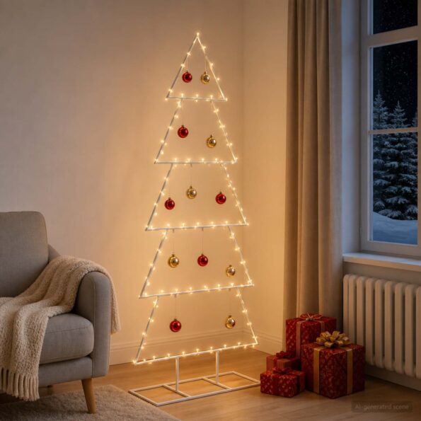 vidaXL Kovový vianočný stromček so stojanom KUOPIO 150 cm Oceľ Biela – Obrázok 3