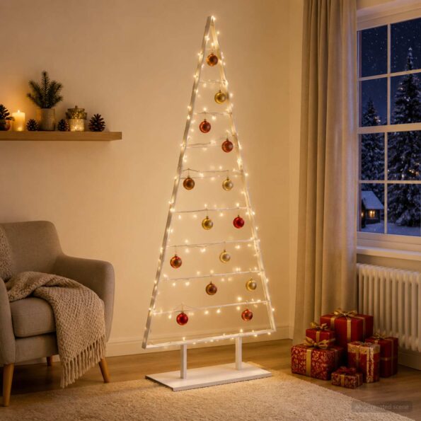 vidaXL Kovový vianočný stromček KUOPIO 210 cm Oceľ Biela – Obrázok 3