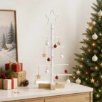vidaXL Kovový vianočný stromček so stojanom KUOPIO 60 cm Oceľ Biela