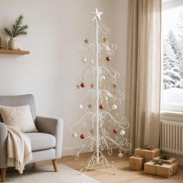 vidaXL Kovový vianočný stromček KUOPIO 180 cm Oceľ Biela – Obrázok 3