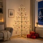 vidaXL Kovový vianočný strom s držiakom KUOPIO 150 cm Oceľ Čierna